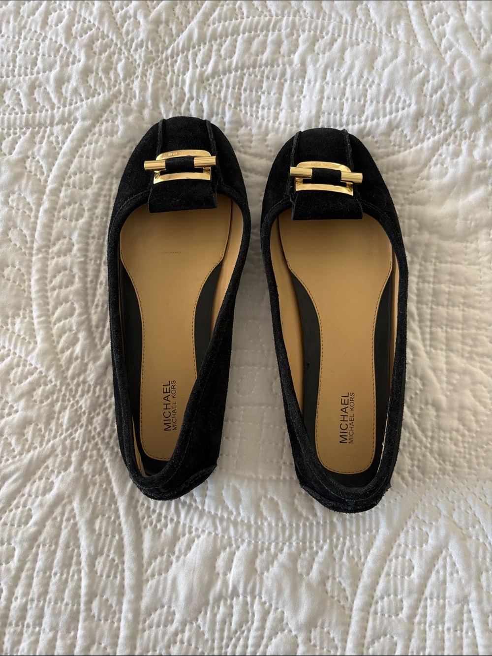 Michael Kors Black Suede Driving Moc with Gold Accent